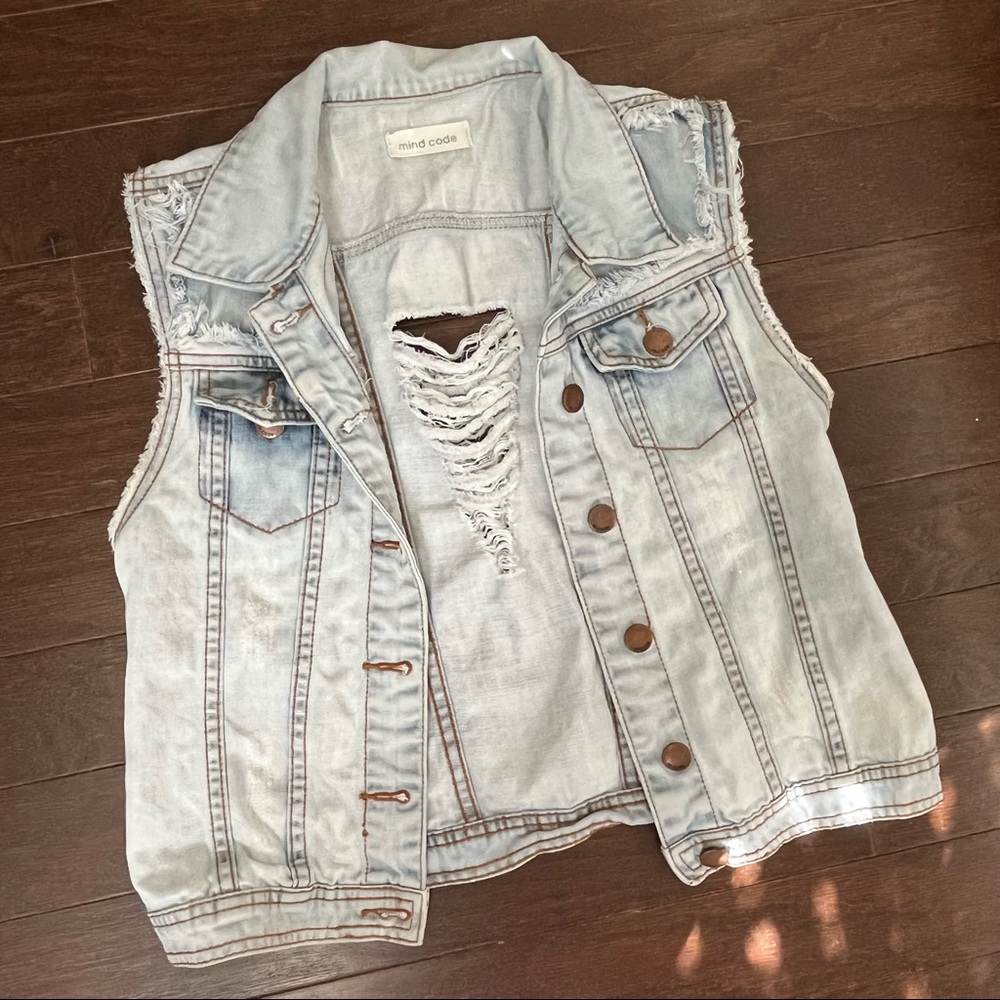 Distressed Denim Vest- Size Small
